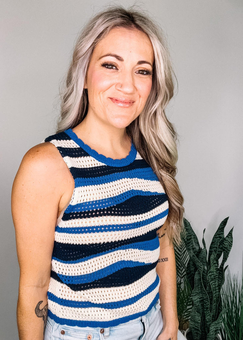 Wavy Navy Knit Top