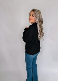 Ribbed Black Collared Top