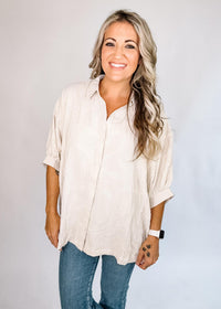 Cream Textured Button Down