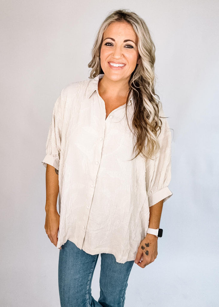 Cream Textured Button Down