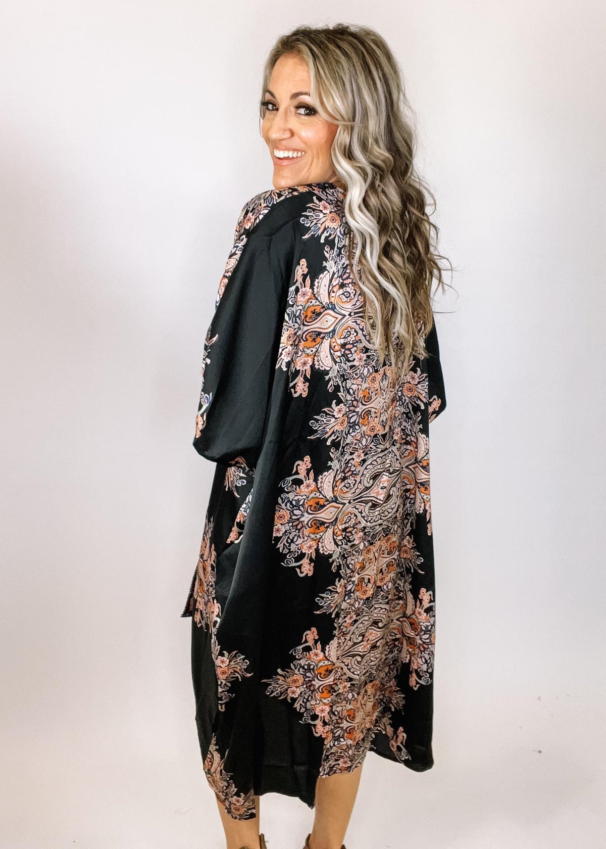 Satin Printed Trim Kimono