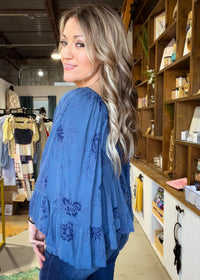 Midnight Floral Print Bell Sleeve Top