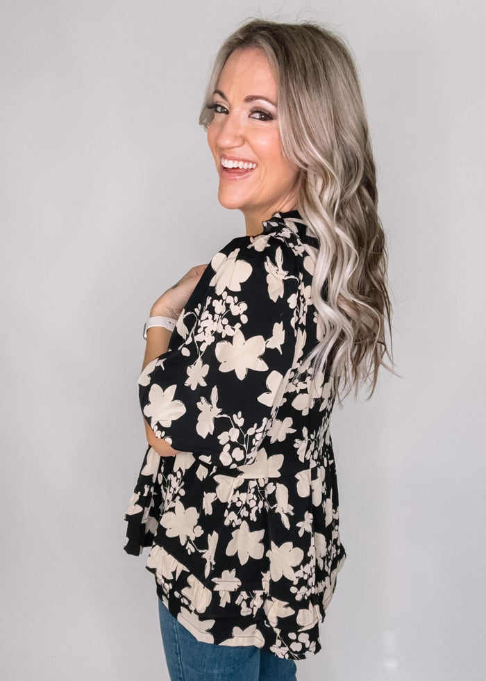 BLACK FRIDAY- Black Floral Blouse