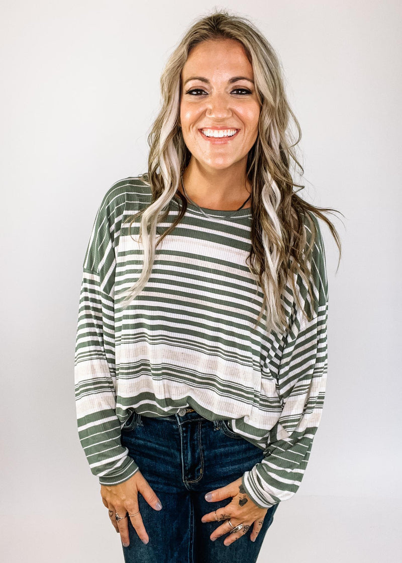 Green Striped Dolman Top