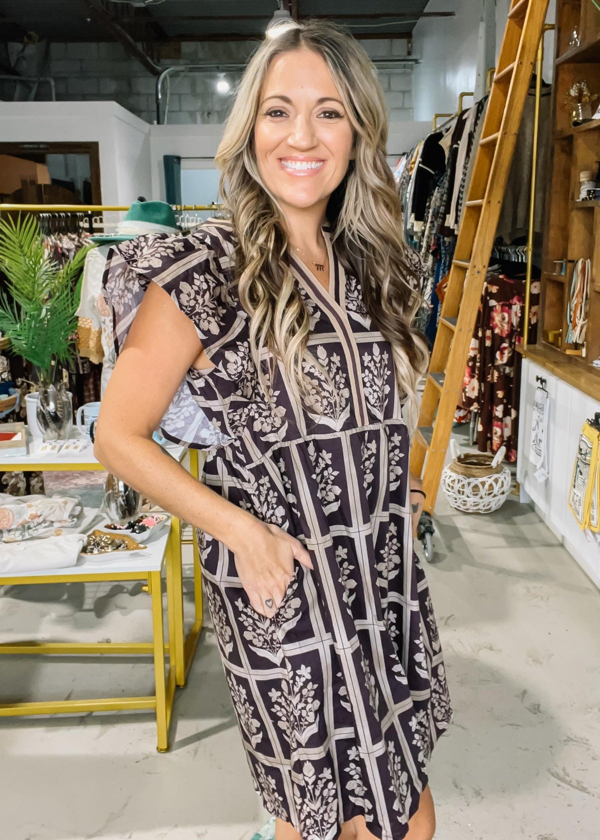 Brown Floral Hemish Dress