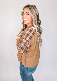Hazelnut Mineral Washed Mixed Fabric Top