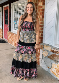 Lace Tiered Multi Floral Maxi