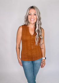 Textured Ribbed Sleeveless Top with Zipper