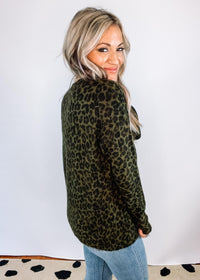 Olive Leopard Print Crew Neck