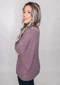 Cotton Blend Waffle Knit Oversized Long Sleeve Top