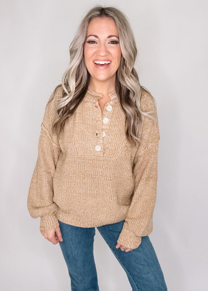 BLACK FRIDAY - Golden Glow Button Henley Sweater