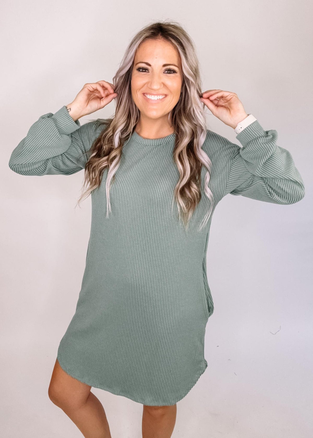 Olive Ribbed Mini Dress