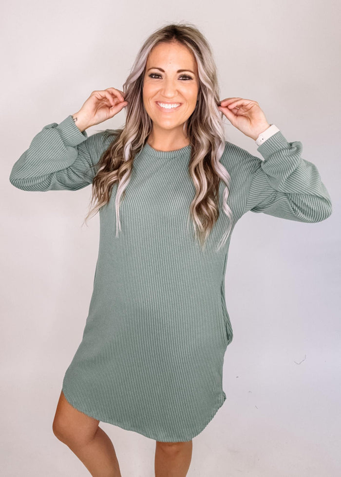 Olive Ribbed Mini Dress