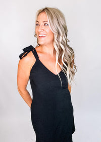 Solid V Neck Mini Dress with Tie Straps
