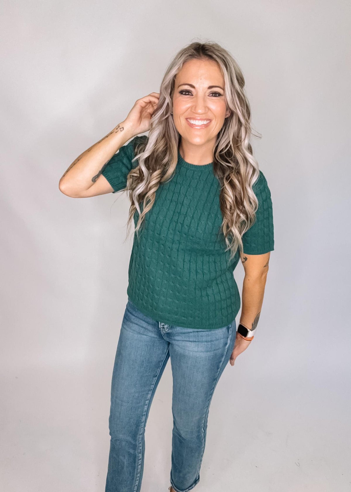 Short Sleeve Cable Knit Top