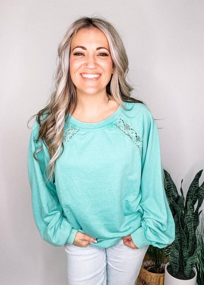 Mint Lace Trim Pullover