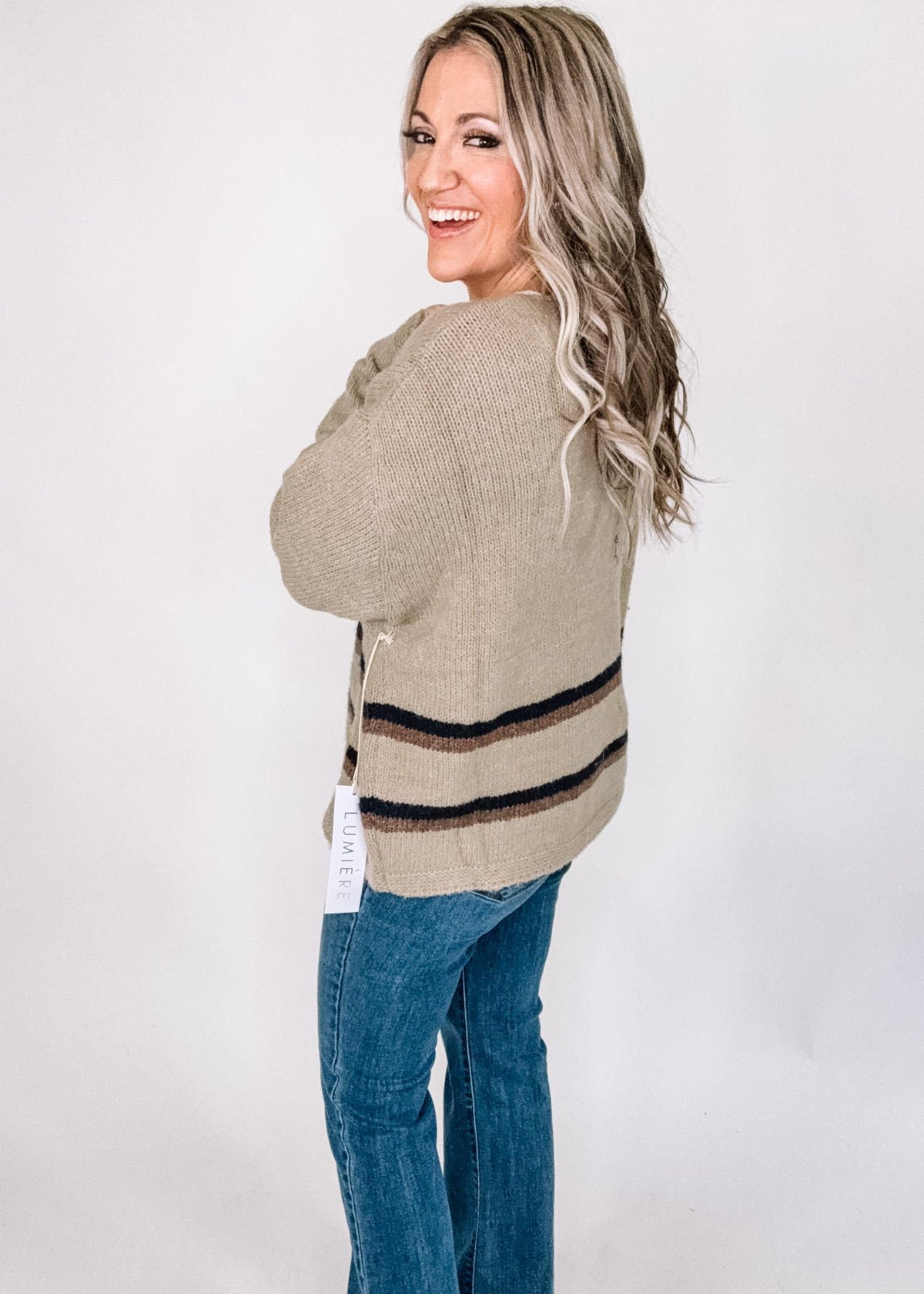 BLACK FRIDAY Taupe Knit Top with Stripe