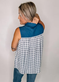 Denim and Plaid Sleeveless Top