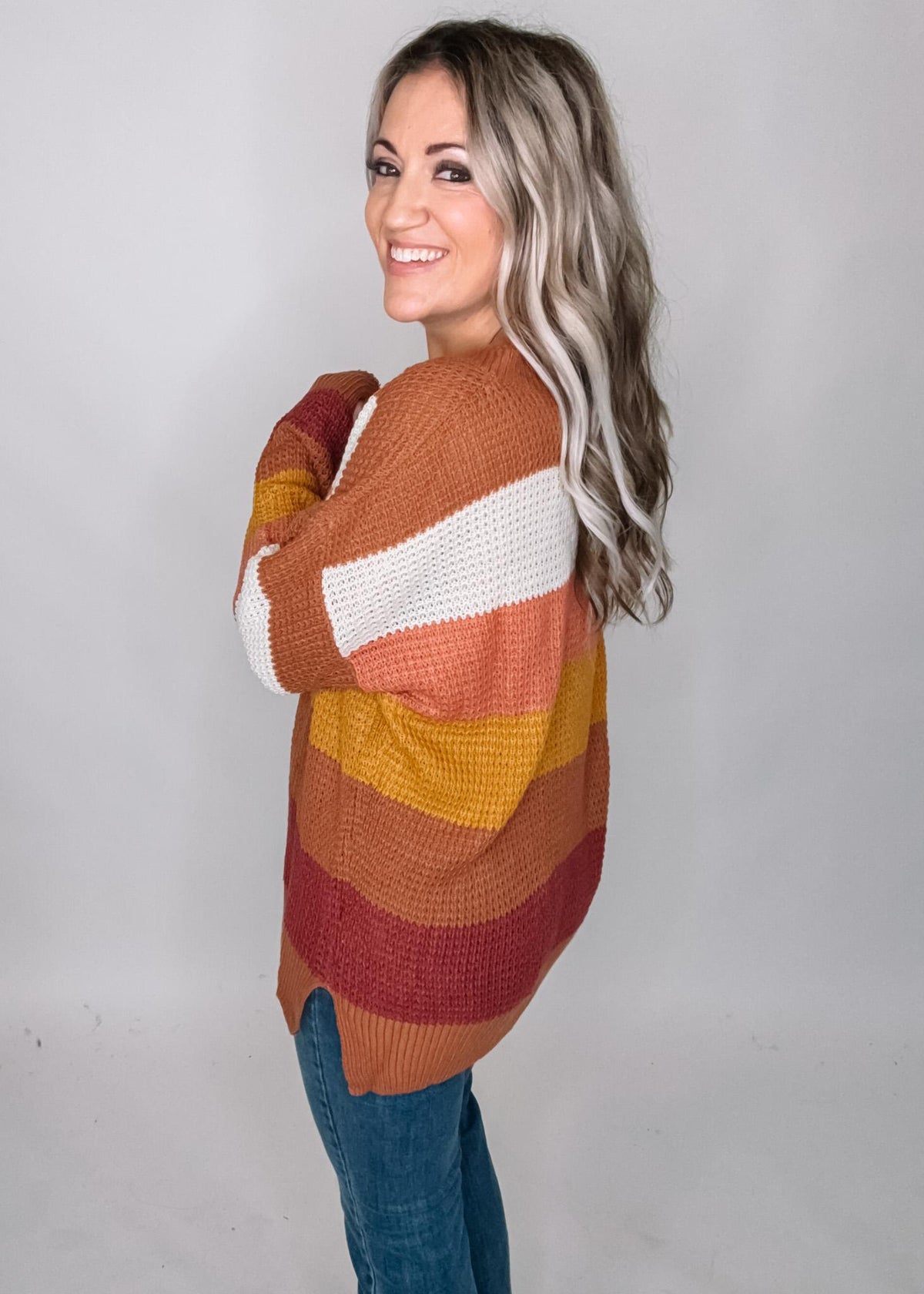 Brown Mix Stripe Knit Sweater