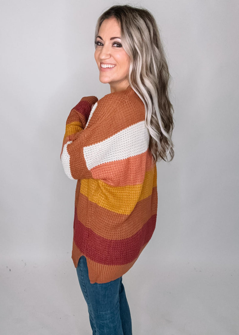 Brown Mix Stripe Knit Sweater