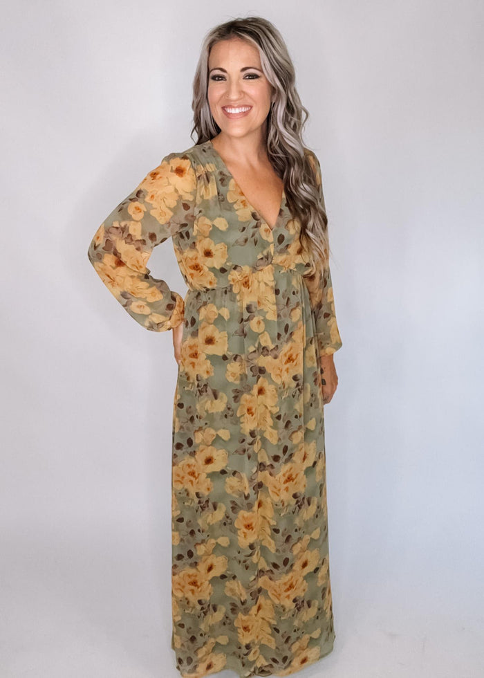 Sage and Mustard Floral Maxi