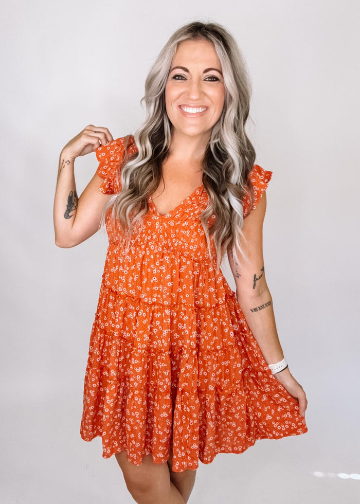 Rust Ditsy Floral Mini dress