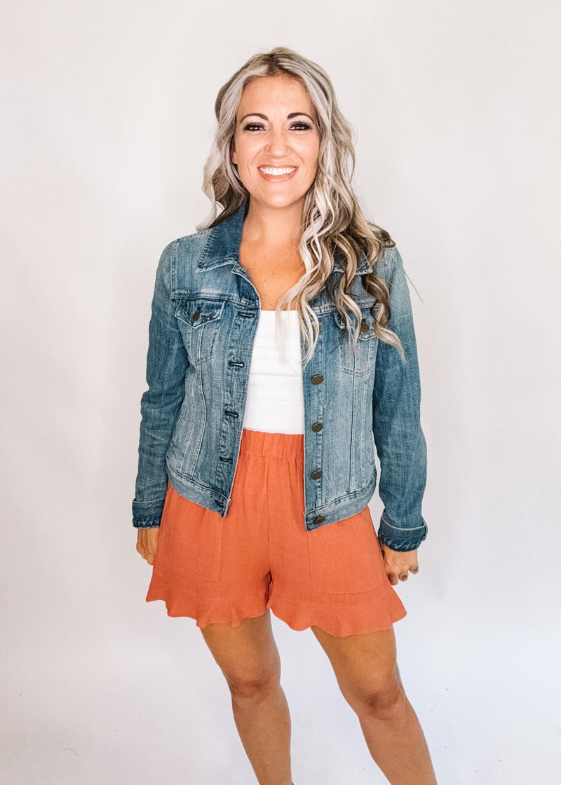 Rust Ruffle Shorts with Pocket