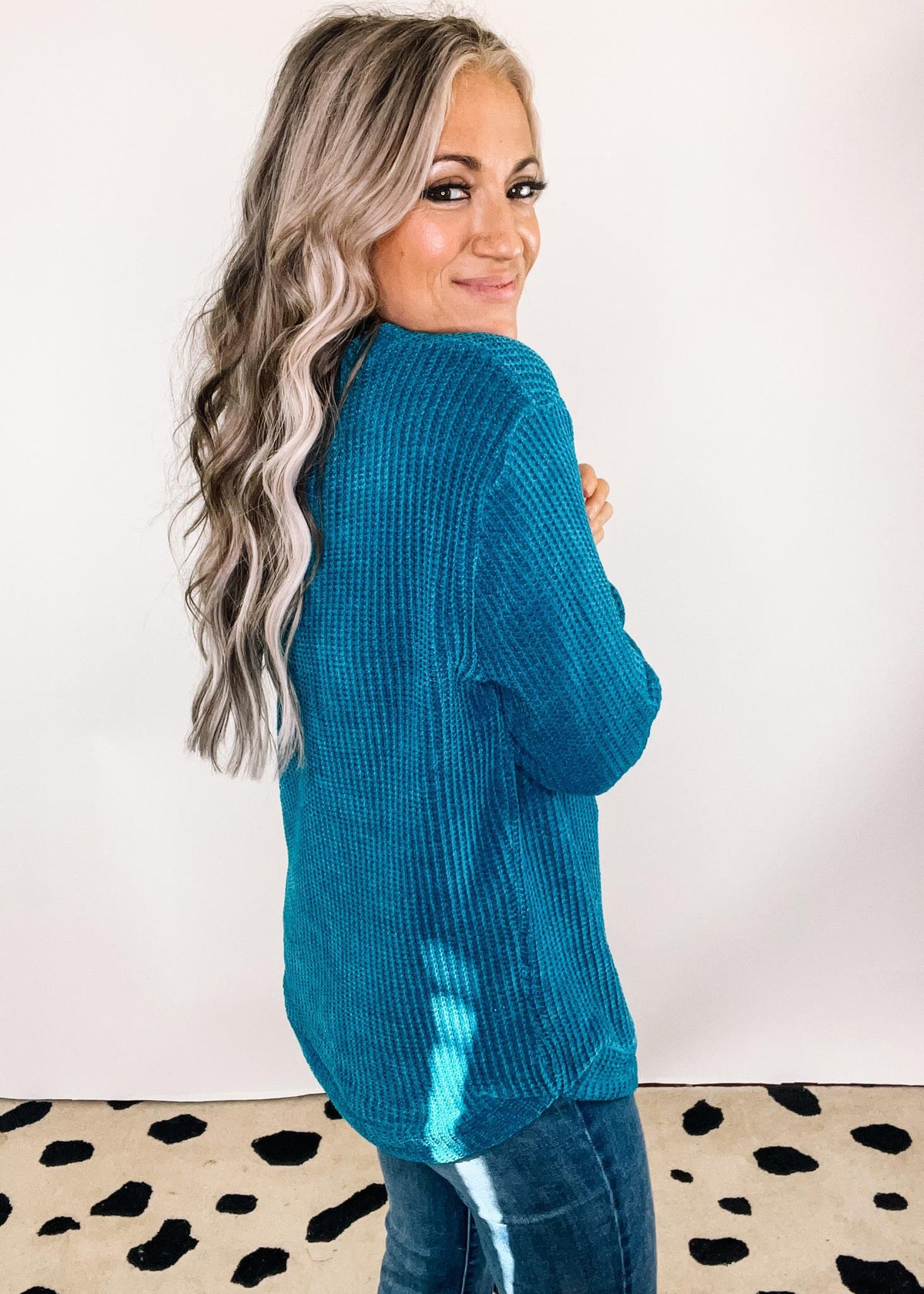 A - Chenille Waffle Round Neck Sweater