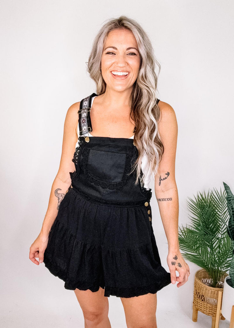 Lace Trim Tiered Sleeveless Romper