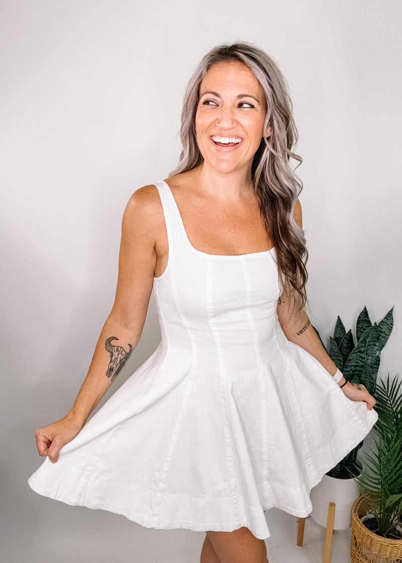 Off White Flare Panel Mini Dress
