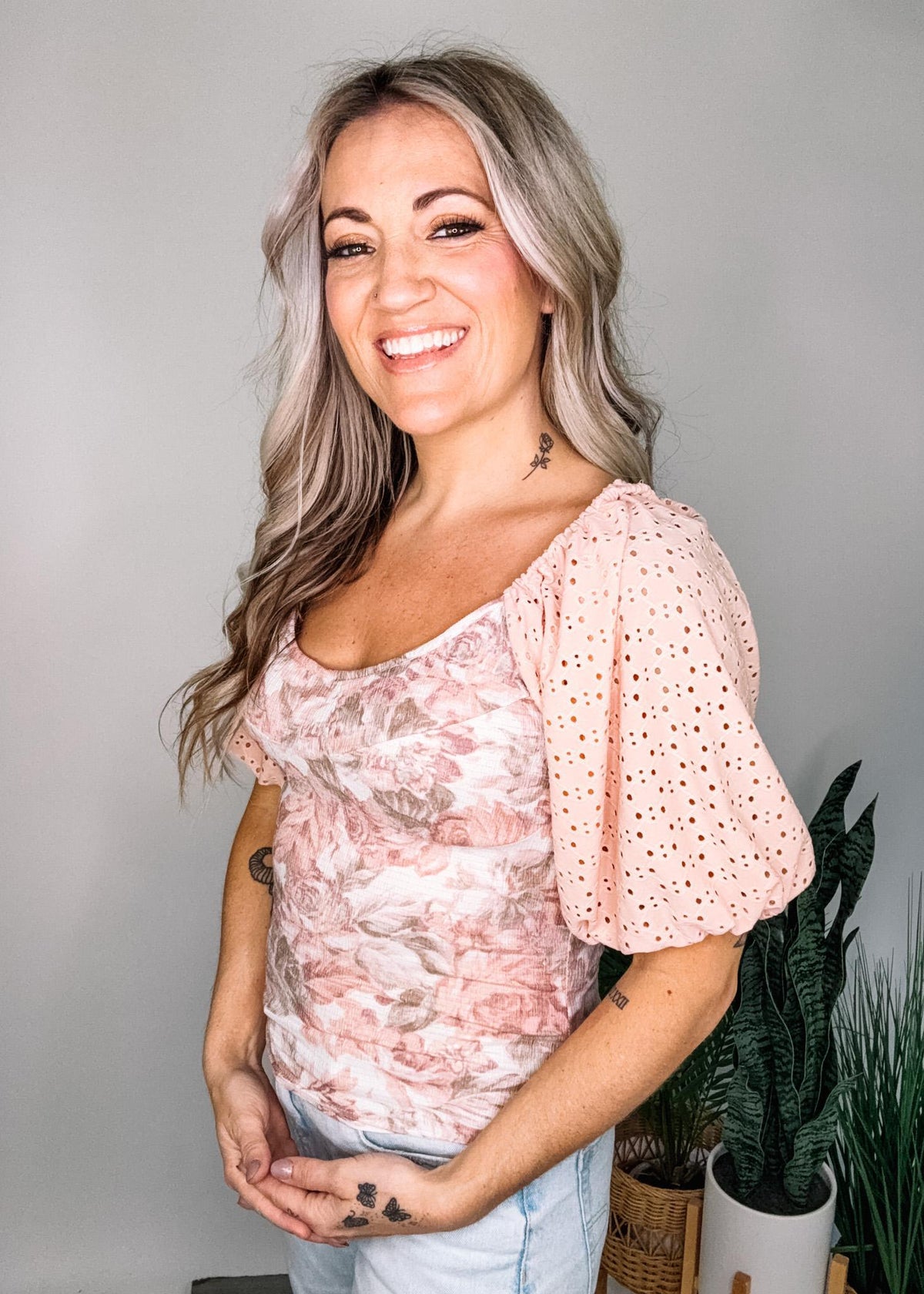 Blush Eyelet Sleeve Top