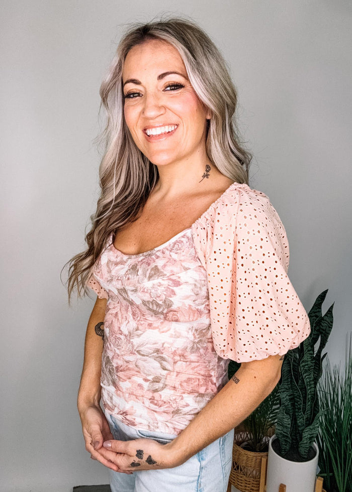 Blush Eyelet Sleeve Top
