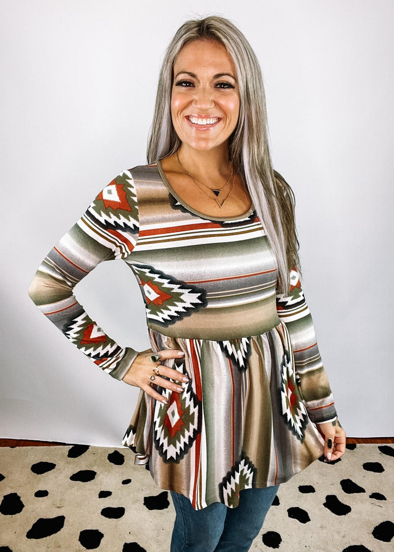 Olive Aztec Print Babydoll