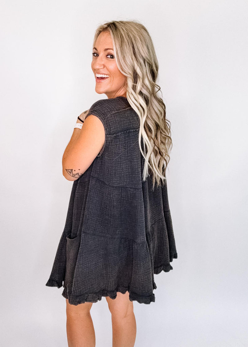 Mineral Wash Tiered Cotton Gauze Dress