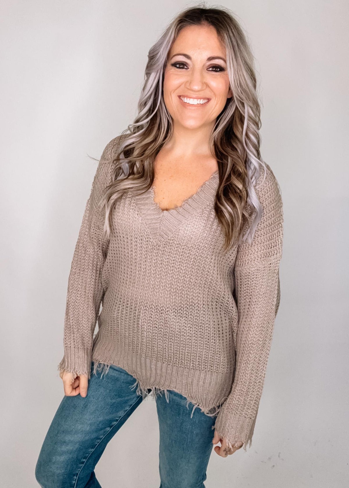 Distressed Hem Knit Sweater