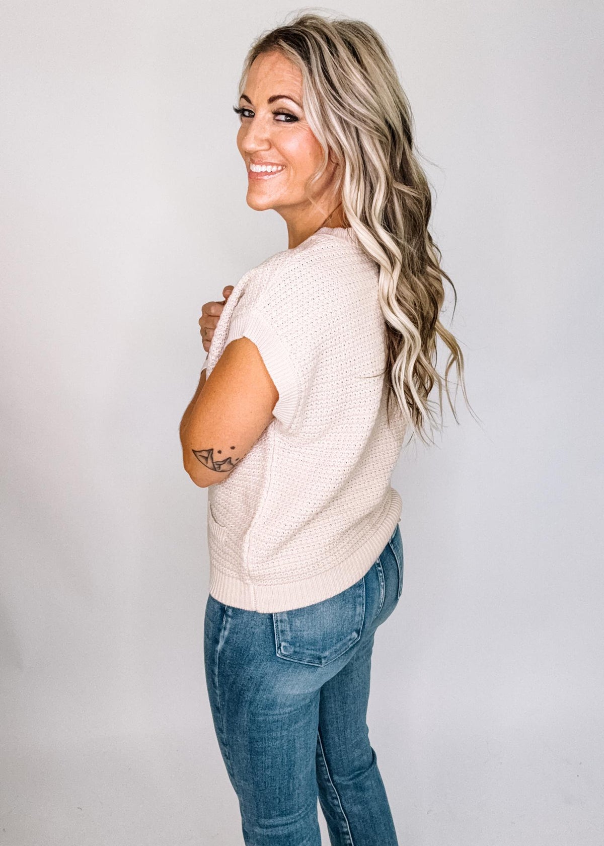 Button Down Short Sleeve Knit Vest