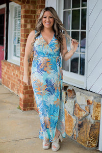 Mint Tropical Print Front Tie Dress