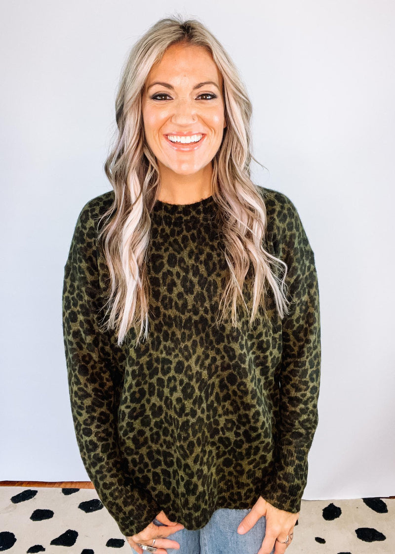 Olive Leopard Print Crew Neck