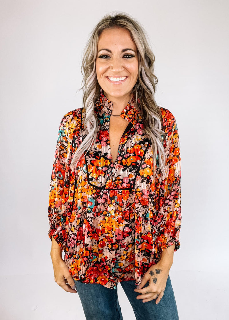 Warm Floral Chiffon Floral Blouse