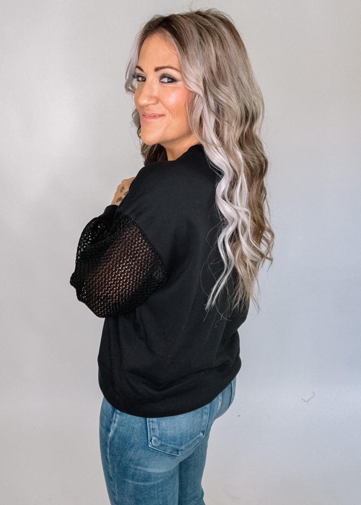 Fishnet Sleeve Pullover