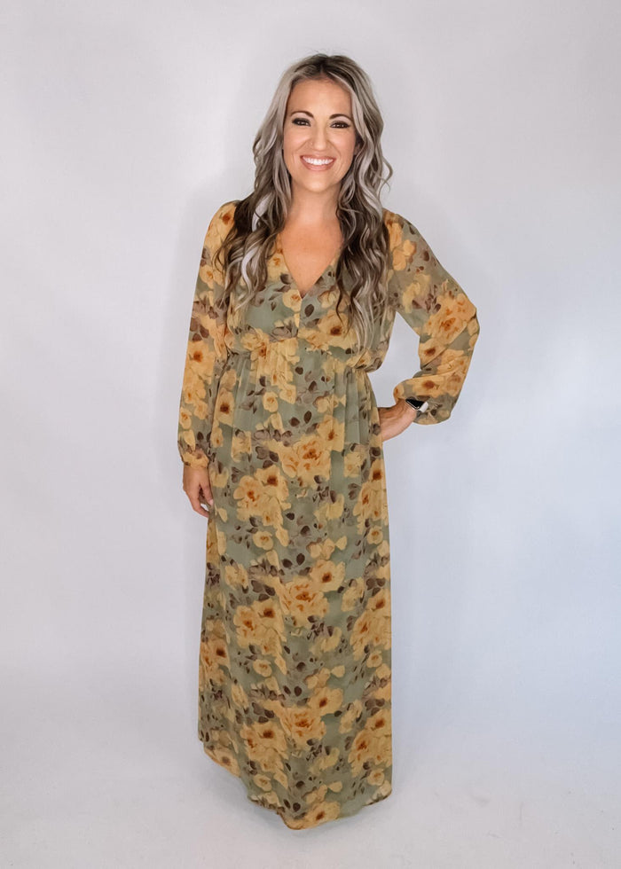 Sage and Mustard Floral Maxi