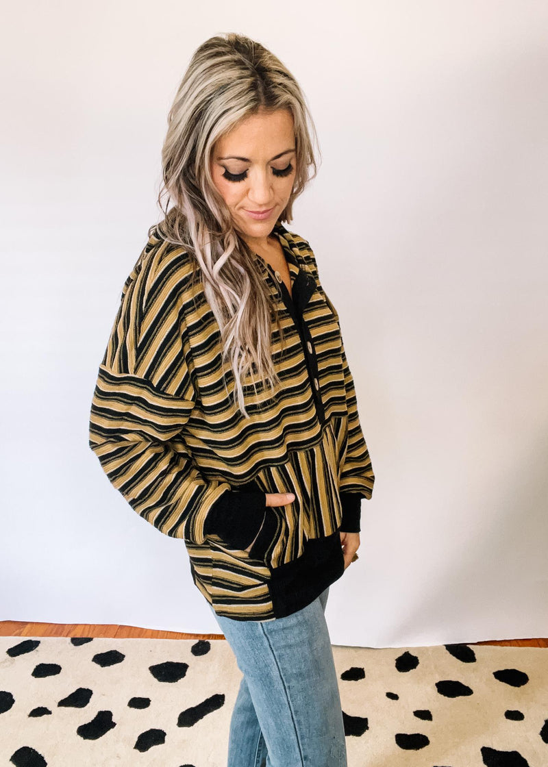 Black and Khaki Textured Stripe Hoodie