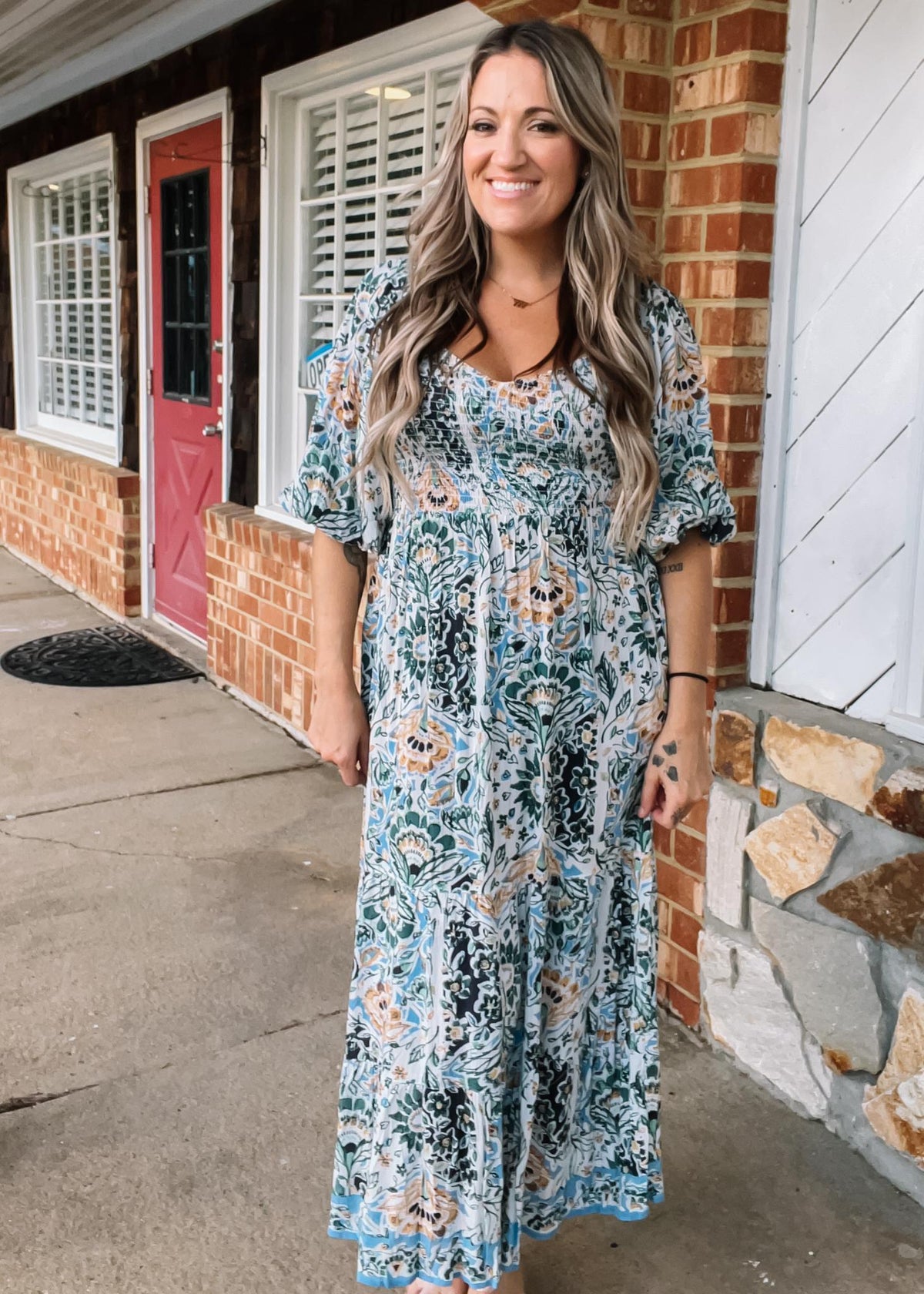 Printed Smocked Top Maxi
