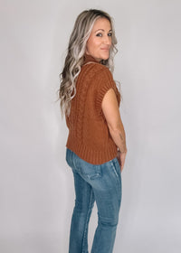 Caramel Cable Knit Sleeveless Sweater