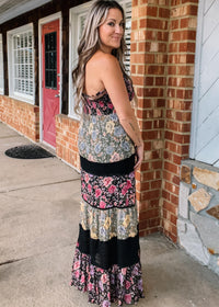 Lace Tiered Multi Floral Maxi