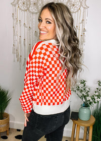 Red Checker and Stripe Combo Cardigan
