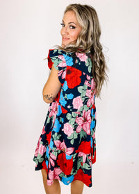 Navy Poppy Flutter Dress