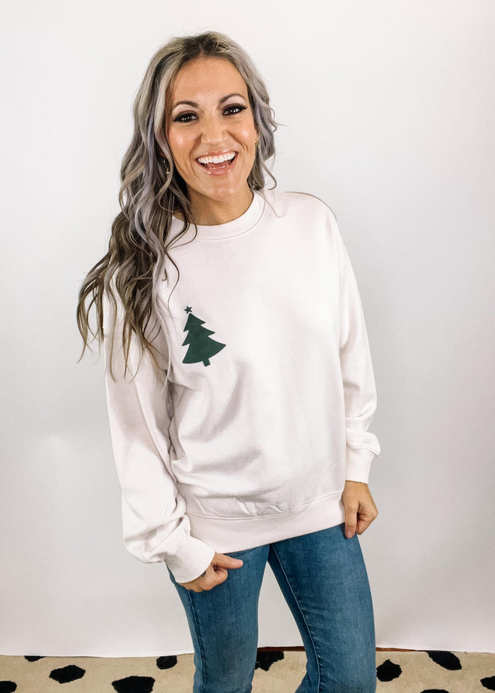 Puffy Christmas Tree Graphic Sweatshirt