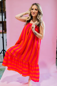 Fuchsia and Orange Stripe Maxi Dress