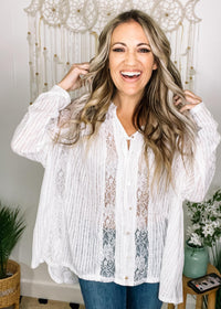 Semi Sheer Ivory Blouse with Lace Detail